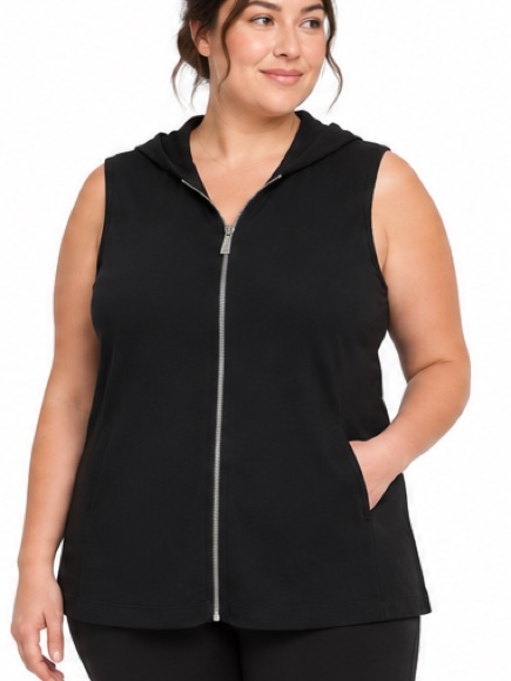 Calvin Klein Black Sleeveless Hooded Zip Up Top Slightly Sheer Size 2X - Picture 2 of 5